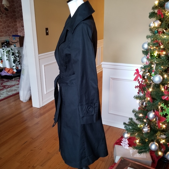 Zara High-collared Black Trench Coat Jacket Medium - Picture 5 of 7